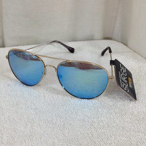 Foster Grant Mens NEW Blue Metal Frame Aviator Style Mirrored Lenses Sun…
